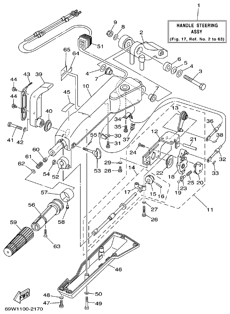 Yamaha F50A, FT50B STEERING parts diagram